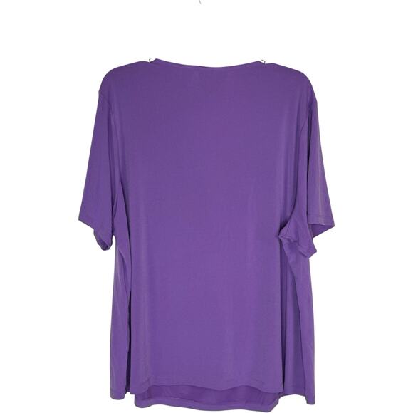 Sag Harbor Woman 3X Purple Stretch Top Ruched Neck Short Sleeve Blouse - Picture 7 of 12